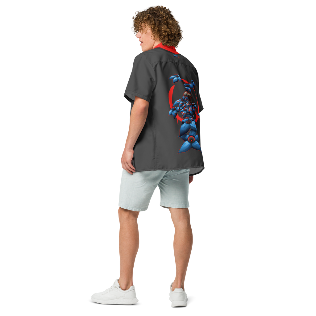 Chemise d'été rouge et grise par WAM2026 motif à fleurs bleues disponibles du 2XS au 6XL