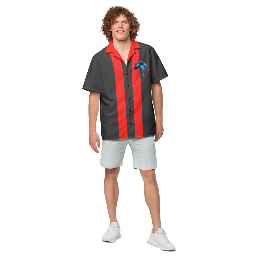 Chemise d'été rouge et grise par WAM2026 motif à fleurs bleues disponibles du 2XS au 6XL