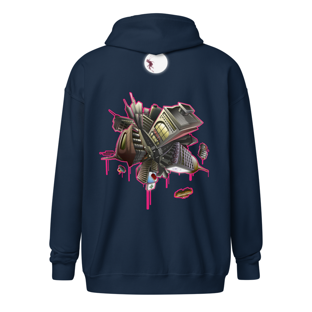 Hoodie bleu marine épais zippé PlanetAsphalt by WAM2026 du S au 5XL