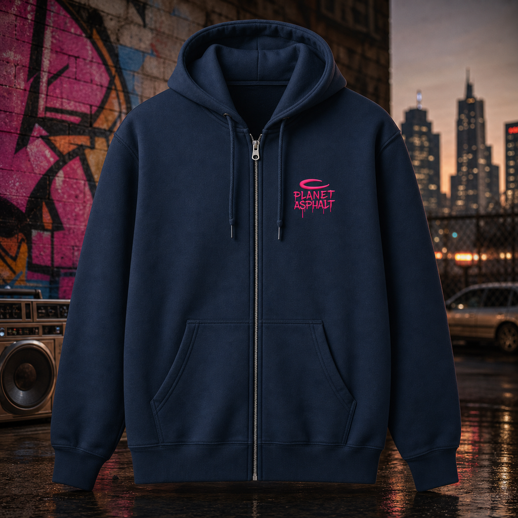 Hoodie bleu marine épais zippé PlanetAsphalt by WAM2026 du S au 5XL