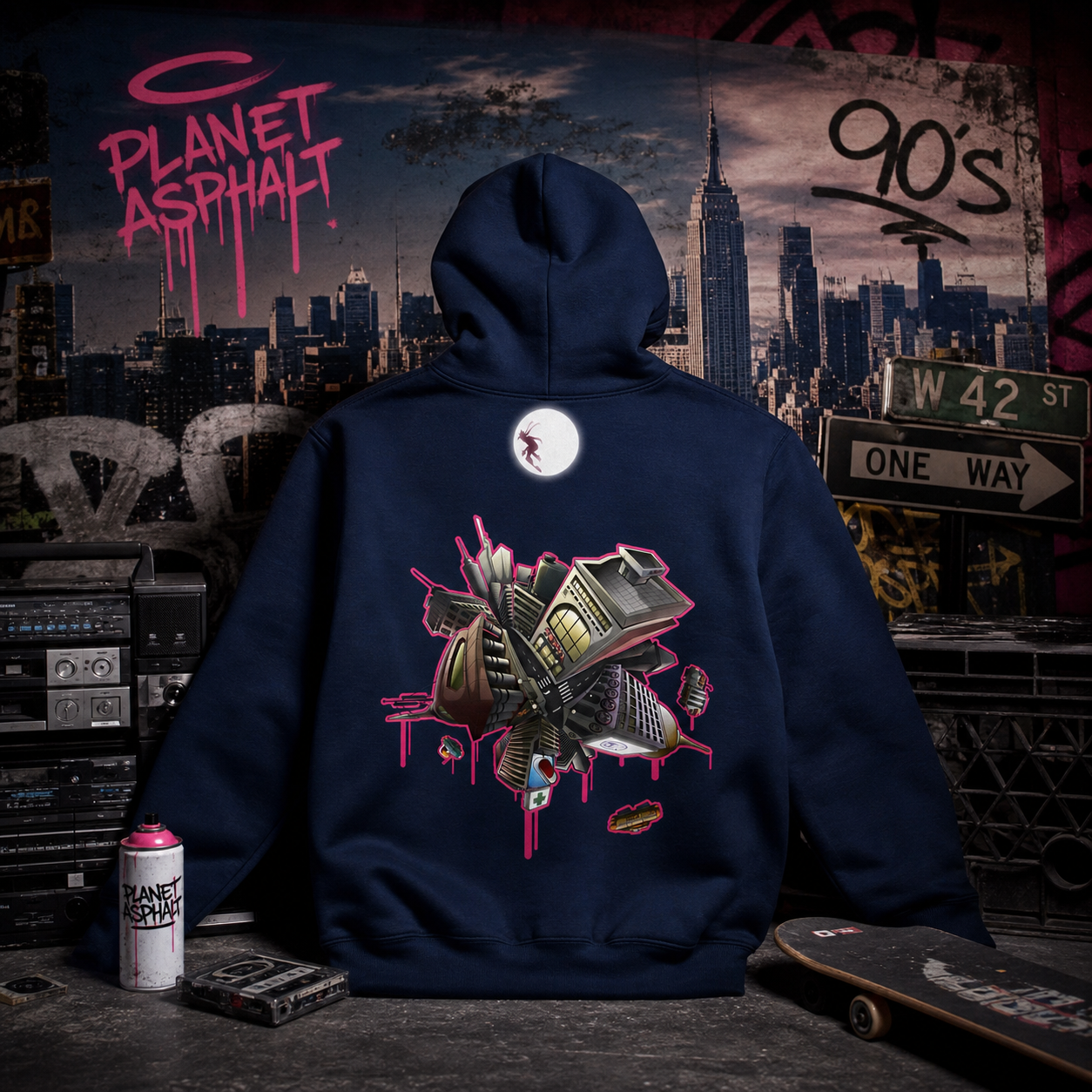 Hoodie bleu marine épais zippé PlanetAsphalt by WAM2026 du S au 5XL