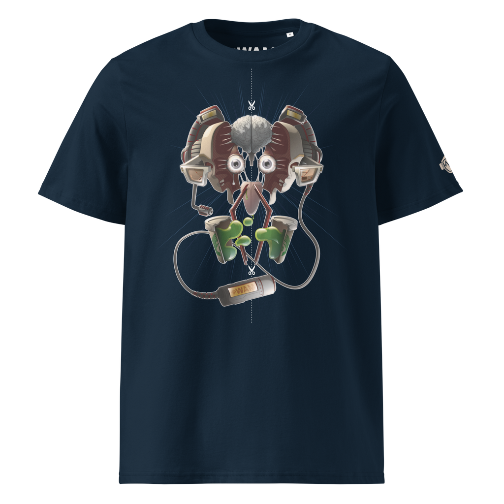T-shirt bleu marine en coton biologique unisexe imprimé Splittedmind par WAM2026 du S au 4XL