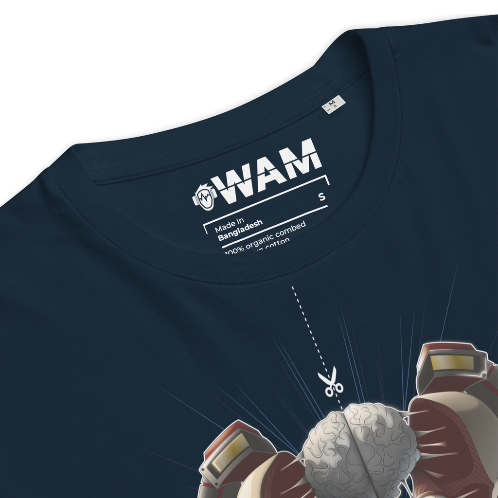 T-shirt bleu marine en coton biologique unisexe imprimé Splittedmind par WAM2026 du S au 4XL
