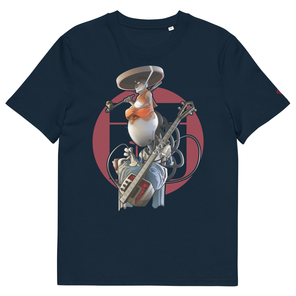 T-shirt unisexe organique bleu marine imprimé Shamisen par Wam2026 du S au 4XL