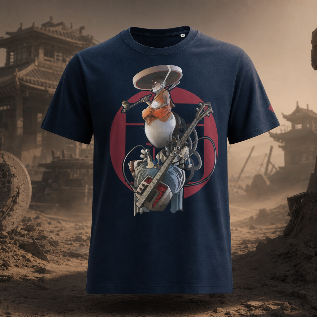 T-shirt unisexe organique bleu marine imprimé Shamisen par Wam2026 du S au 4XL