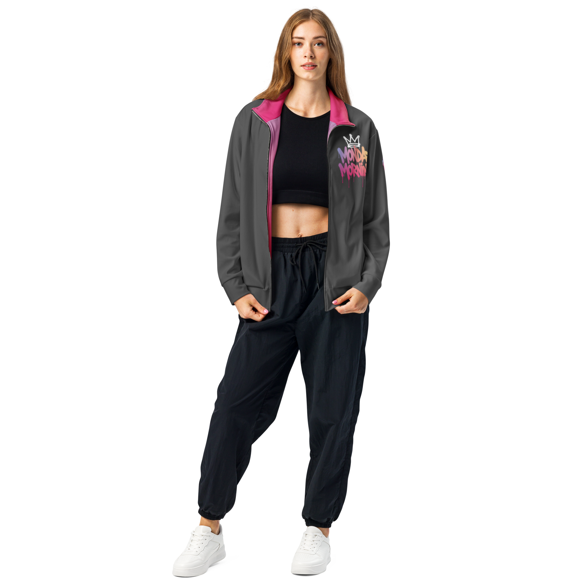 vue de face veste de sport grise imprimée motif streetart jusqu'au 5XL