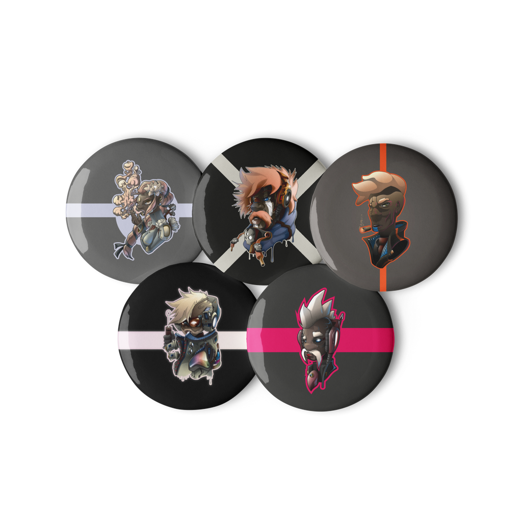 set de 5 badges rond en fer blanc imprimés motifs WAM