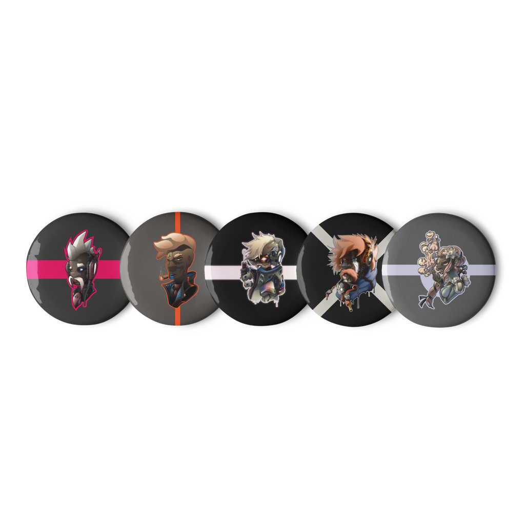 set de 5 badges rond en fer blanc imprimés motifs WAM