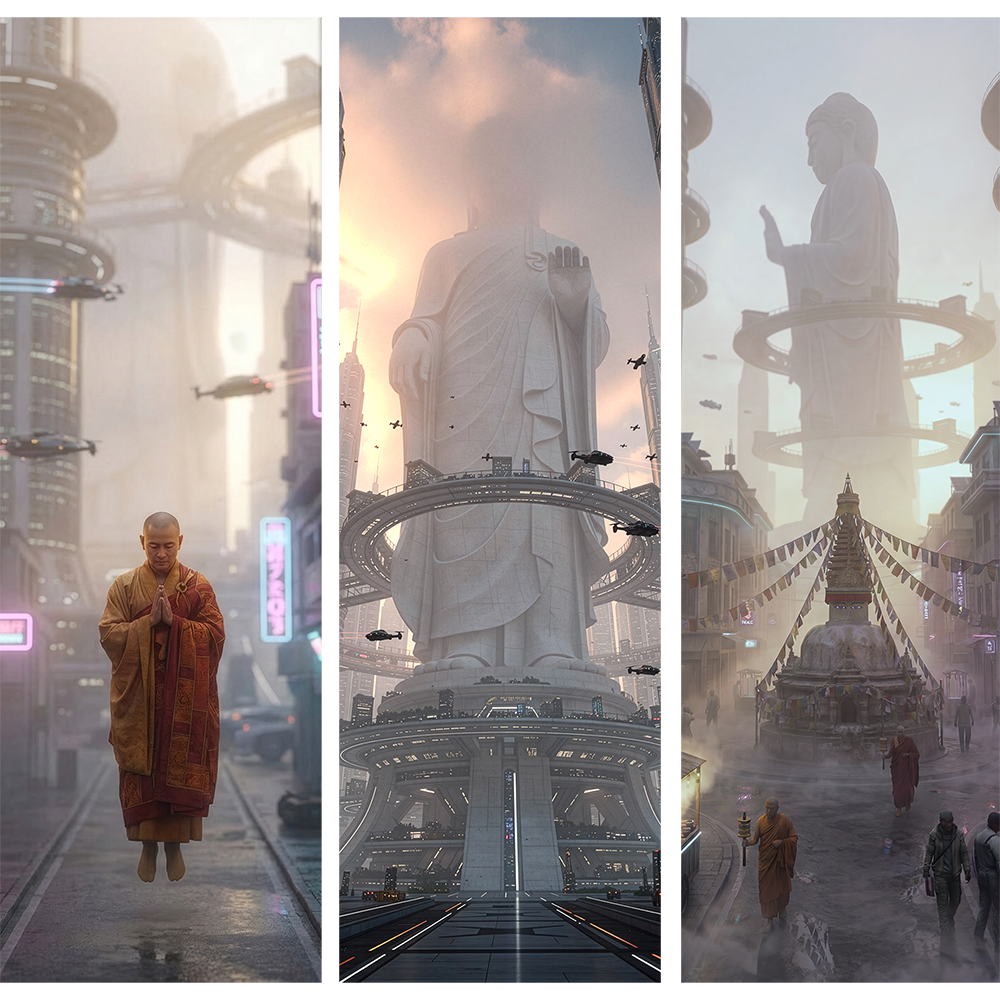 Triptyque illustrations sur aluminium Buddha4120AD par WAM2026