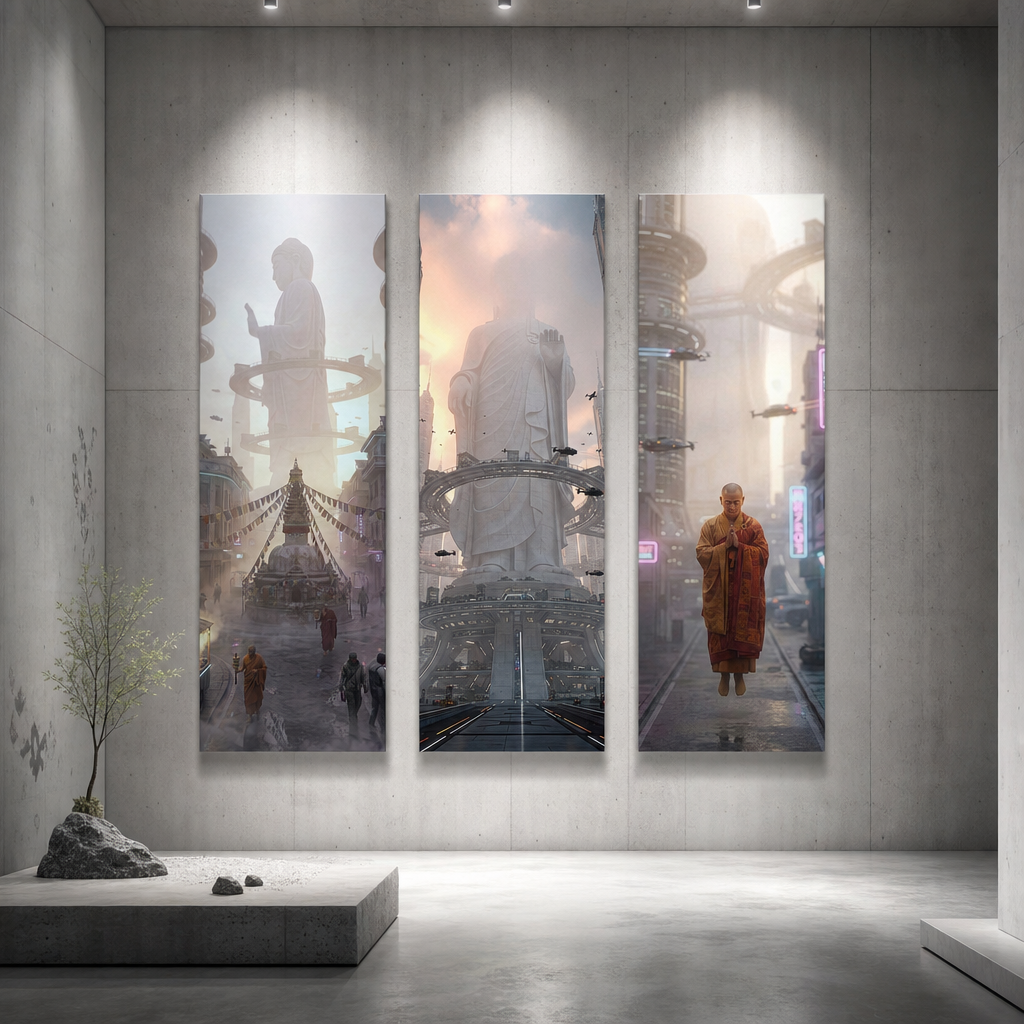 Triptyque illustrations sur aluminium Buddha4120AD par WAM2026