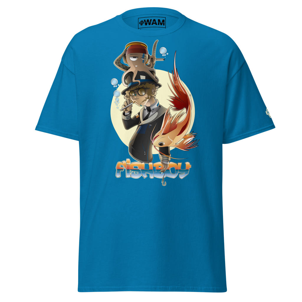 Tshirt bleu 100% coton unisexe avec motif FishBoy du S au 5 XL