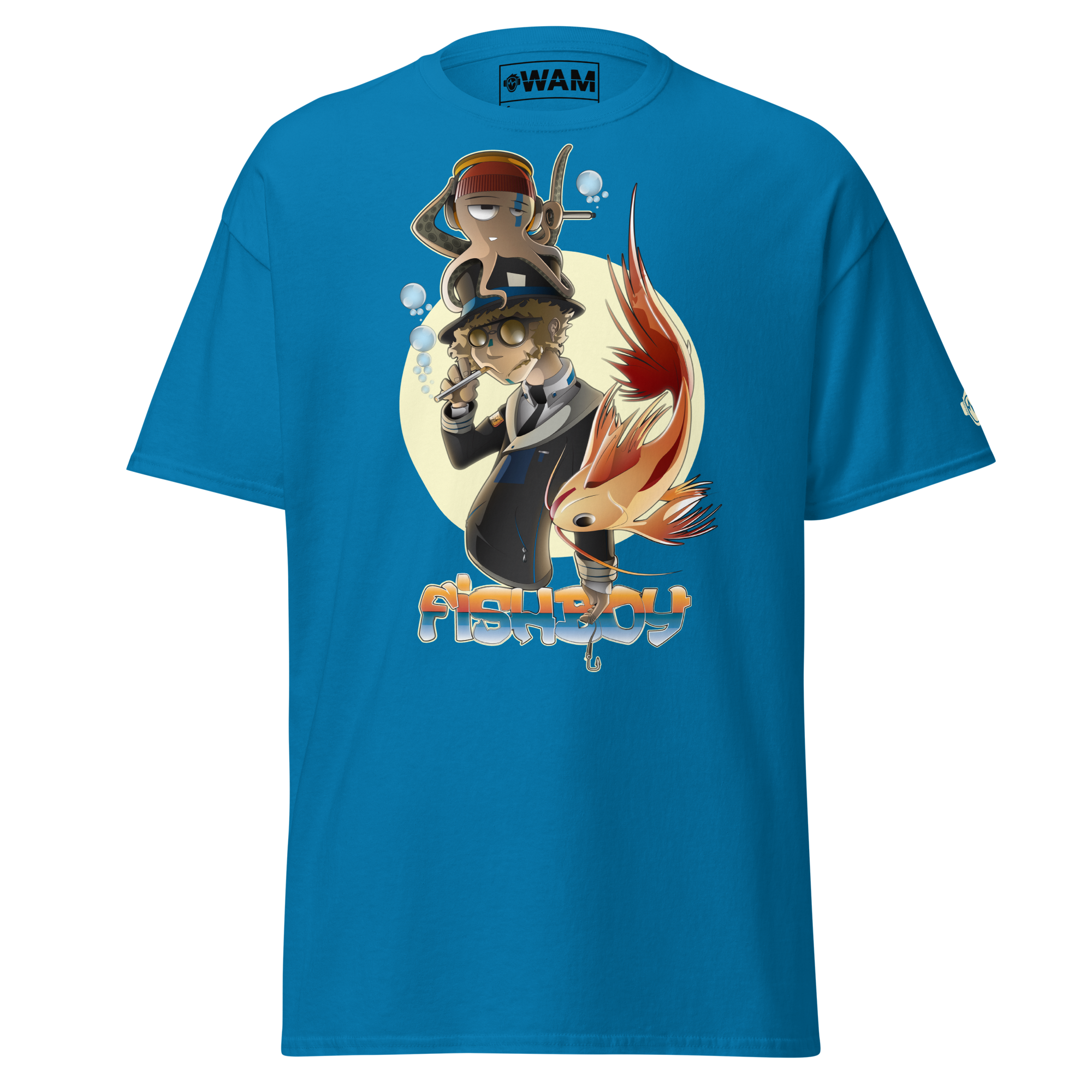 Tshirt bleu 100% coton unisexe avec motif FishBoy du S au 5 XL