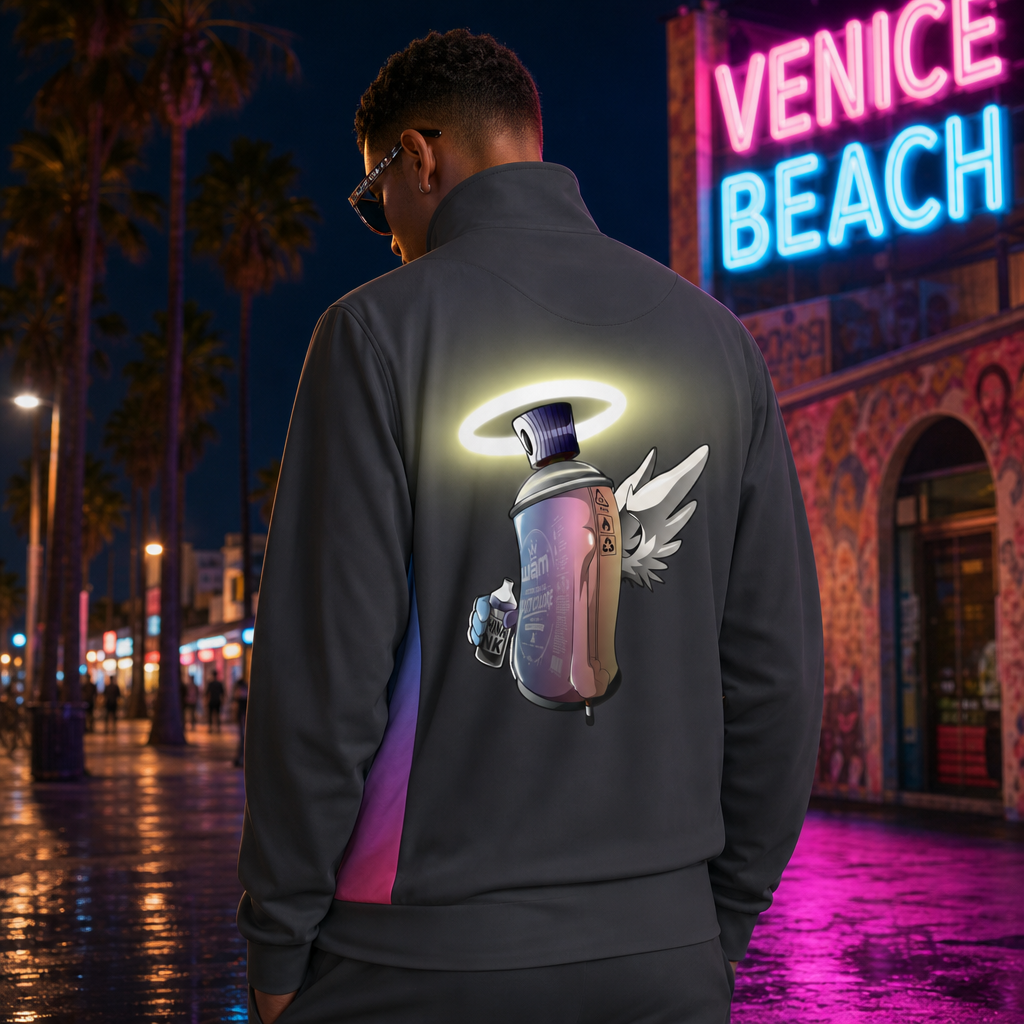 mise en scene veste de sport grise imprimée motif streetart jusqu'au 5XL